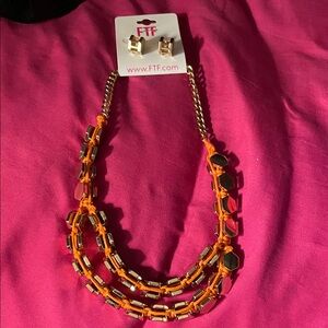 Orange and Gold Multi-Strand Statement Necklace